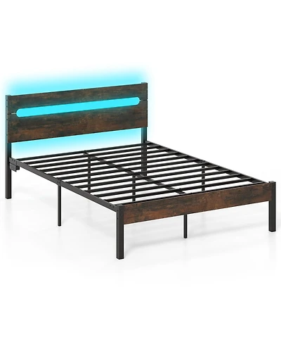 Slickblue Sturdy Metal Slat Bed Frame with Convenient Built-In Charging Ports