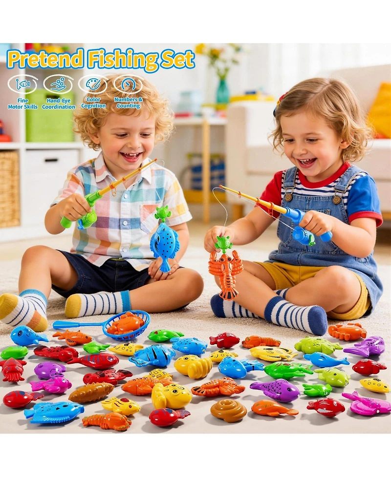 Gnuadz Magnetic Fishing Toy Rod Set Floating Fish Pool Bath Water Game