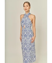 English Factory Women's Printed Halter Cutout Maxi Dress