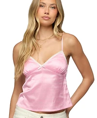 Edikted Womens Polka Dot Satin Lace Trim Top