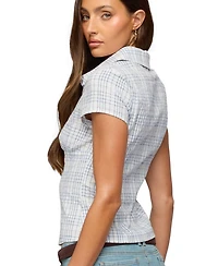 Edikted Women's Naiah Plaid Tailored Button Up Shirt