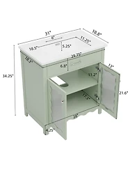 Phying 30 Inch Multifunctional Bathroom Vanity Modern Storage Cabinet with Tempered Glass Rubber Wood Legs and Soft Close Silent Doors