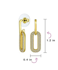 Bling Jewelry Geometric Vertical U Oval Micro Pave Cz Dangling Link Paperclip Earrings Gold Plated