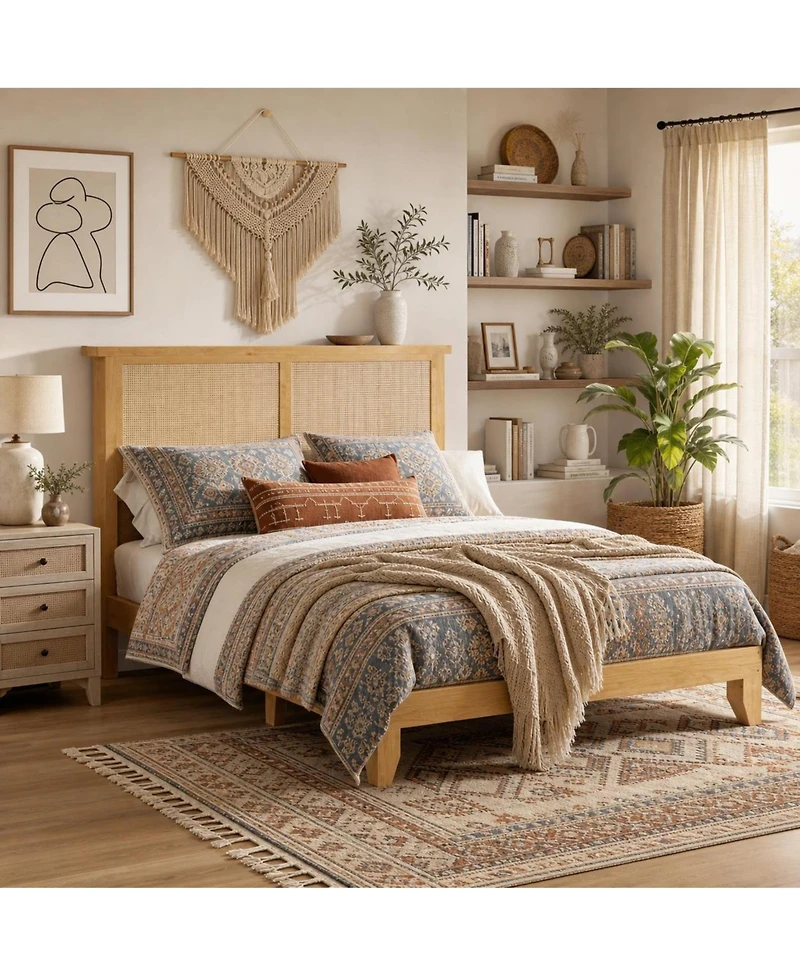 Gaomon Boho Bed Frame, Rattan Headboard Bed Frame With Led Lights