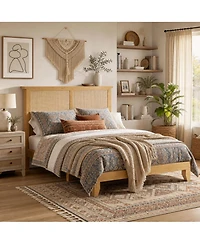 Gaomon Boho Bed Frame, Rattan Headboard Bed Frame With Led Lights