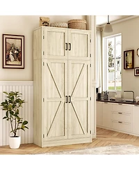 Aheaplus 71" Tall Wooden Pantry Cabinet with Shelves, Kitchen Storage 4 Barn Doors