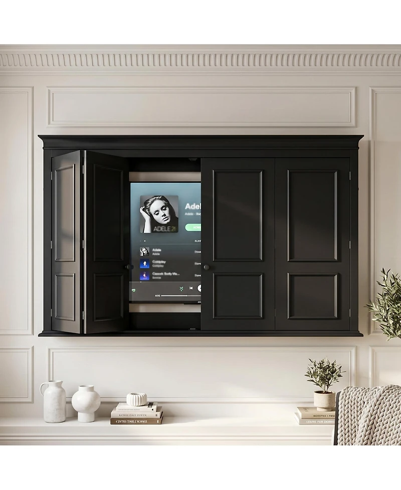 Homsee Tv Cover Retro Dust Protector and Media Console | Foldable and Wall-Ventilated Tv Cabinet