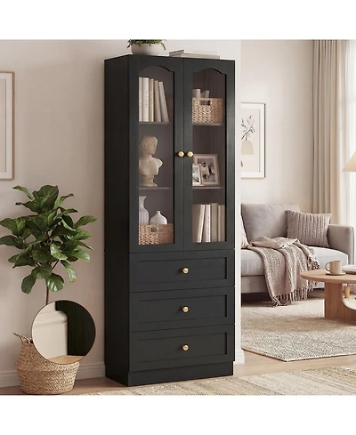 Aheaplus 80" Tall Wooden Pantry Cabinet with Doors and Drawers, Freestanding Kitchen Storage