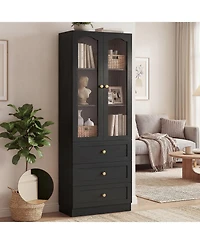 Aheaplus 80" Tall Wooden Pantry Cabinet with Doors and Drawers, Freestanding Kitchen Storage
