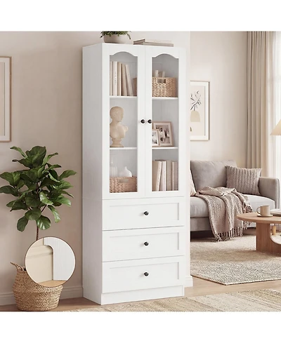 Aheaplus 80" Tall Wooden Pantry Cabinet with Doors and Drawers, Freestanding Kitchen Storage