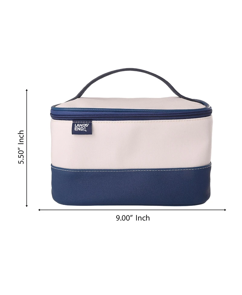 Lands' End Large Makeup Bag Train Case with 2 100 Ml Plastic Travel Bottles, Soft-Sided Cosmetic Travel Bag