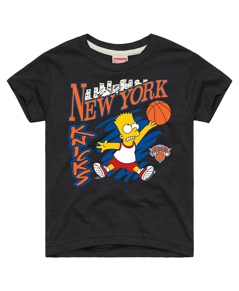 Homage Big Boys and Girls Charcoal New York Knicks x The Simpsons Bart Tri-Blend T-Shirt