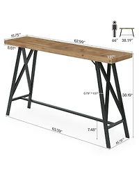 Tribesigns Solid Wood Bar Table with Metal Footrest, 63 Inch Long Counter Height Pub Table Industrial Tall Bistro Tables