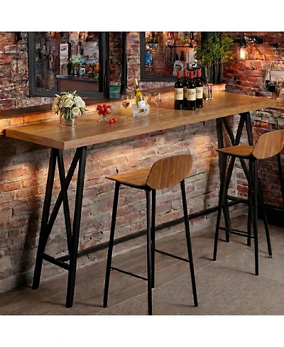 Tribesigns Solid Wood Bar Table with Metal Footrest, 63 Inch Long Counter Height Pub Table Industrial Tall Bistro Tables