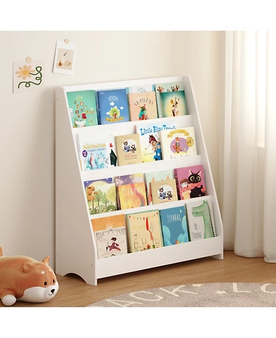 Rainsken 4 Tier Kids Wooden Bookshelf, Montessori Bookshelf, Children Front Facing Book Shelf, for Nursery, Playroom and Classroom