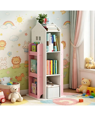 Rainsken 4-Tier Rotating Bookshelf Tower, 360 Degree Display Floor Standing Bookcase Storage Rack, for Bedroom, Living Room, Study Room