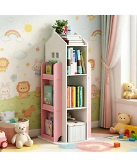 Rainsken 4-Tier Rotating Bookshelf Tower, 360 Degree Display Floor Standing Bookcase Storage Rack, for Bedroom, Living Room, Study Room