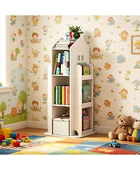 Rainsken 4-Tier Rotating Bookshelf Tower, 360 Degree Display Floor Standing Bookcase Storage Rack, for Bedroom, Living Room, Study Room