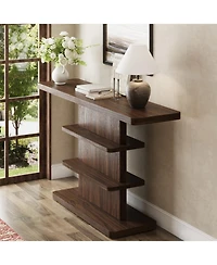 Rainsken Farmhouse Narrow Console Table, with 2 Tier Open Storage Shelves, Easy to Move and Adjust, High Weight Capacity, for Living Room,Hallway