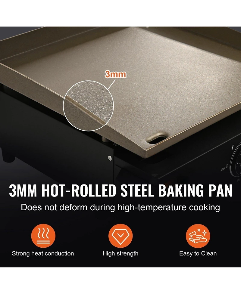 Cozito Countertop Gas Griddle, 16.9 inches Manual Flat Top with Steel Plate and 22,000 Btu Output