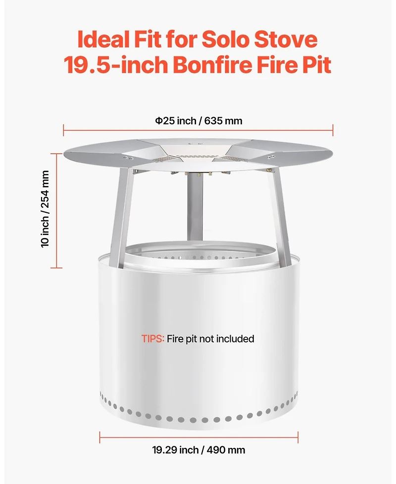 Cozito Fire Pit Heat Deflector, 25 in Round 304 Stainless Steel Heat Diffuser Cover