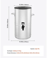 Cozito Iced Tea Dispenser, 4 Gal 15L 304 Stainless Steel Beverage Server