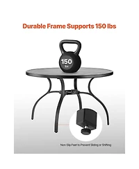 Cozito Outdoor Patio Dining Table, 47 inches Round Steel Slat Table with Umbrella Hole