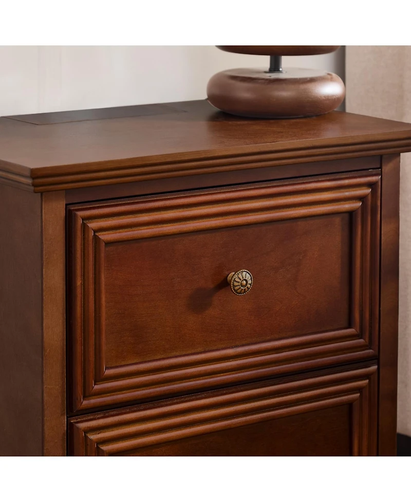 Rainsken 22.9" Retro Night Stands, with Charging Station and Outlet Hole and 2 Drawers, Side Cabinet, for Living Room Entryway Reception Room