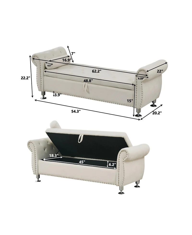 Rainsken Storage Bench for Bedroom, Velvet End of Bed Bench, with Button Tufted Design, Upholstered Ottoman, Entryway