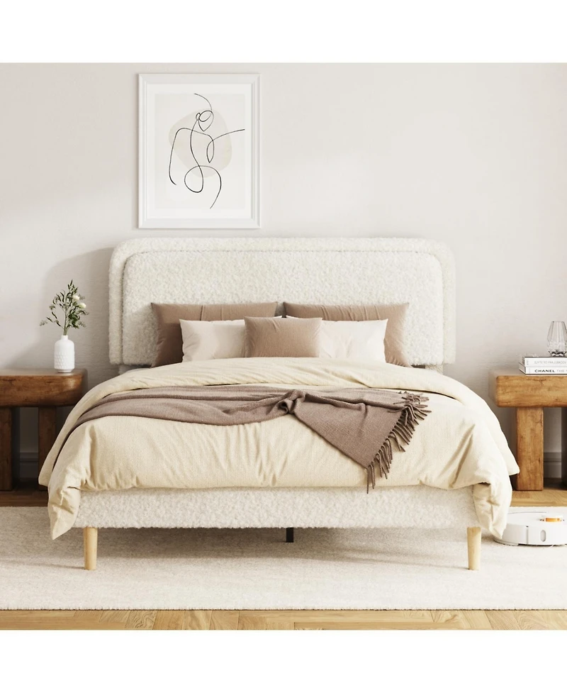 Rainsken Platform Bed Frame, with Height-Adjustable Headboard, Quiet Design, Upholstered Teddy fabric