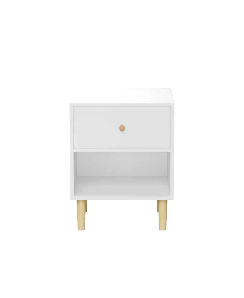 Rainsken Nightstand, Minimalist Wooden Bedside Table with Drawer and Open Shelf for Kids Room, Nursery