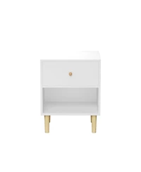 Rainsken Nightstand, Minimalist Wooden Bedside Table with Drawer and Open Shelf for Kids Room, Nursery