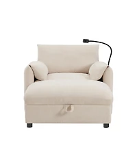 Rainsken 37" Single Sofa with Storage Ottoman, Chenille Armchair - Adjustable Phone Holder, Dual-Port Charger and Side Pockets for Living Room