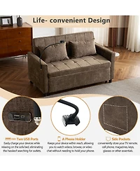 Rainsken 56.9" Loveseat Sofa Couch, Pull-Out Sleeper Sofa Bed with a Reversible Backrest Cushion, 2 Usb Ports and a Phone Holder for Living Room