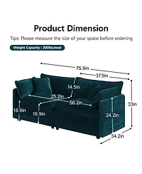Rainsken Modern Fabric Loveseat Sofa, 76" Modular Sectional Chenille Deep Seat Cloud Couch with 4 Pillows for Living Room, Office