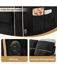 Rainsken Convertible Sofa Bed, Chenille Pull Out Sleeper Couch with Adjustable Backrest, 4 Side Pockets and Charging Ports for Living Room
