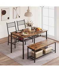 gaomon 4 Piece Dining Table Set, Rectangular Kitchen Set with Upholstered Chair & Storage Benches