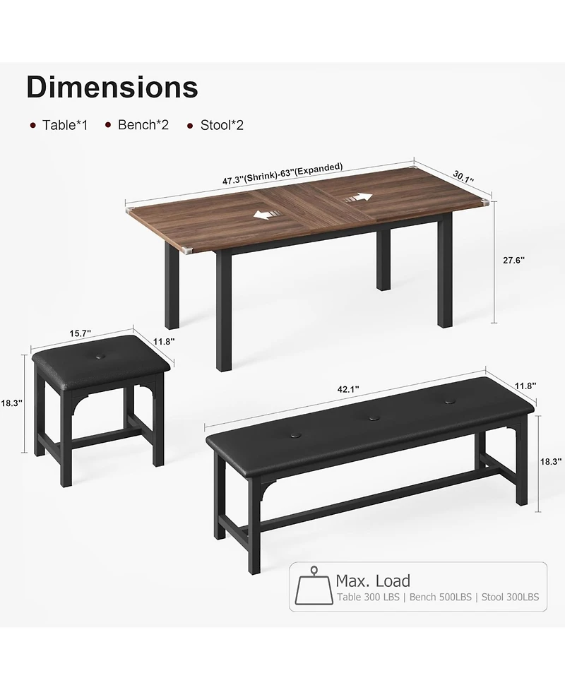 gaomon 43.7in-63in Extendable Dining Table for 6-8, Large Kitchen 6 with Metal Frame & Mdf Board