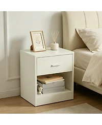 homfan Compact Nightstand with Drawer and Open Shelf, Modern End Table for Bedroom and Living Room, Multiple Finishes