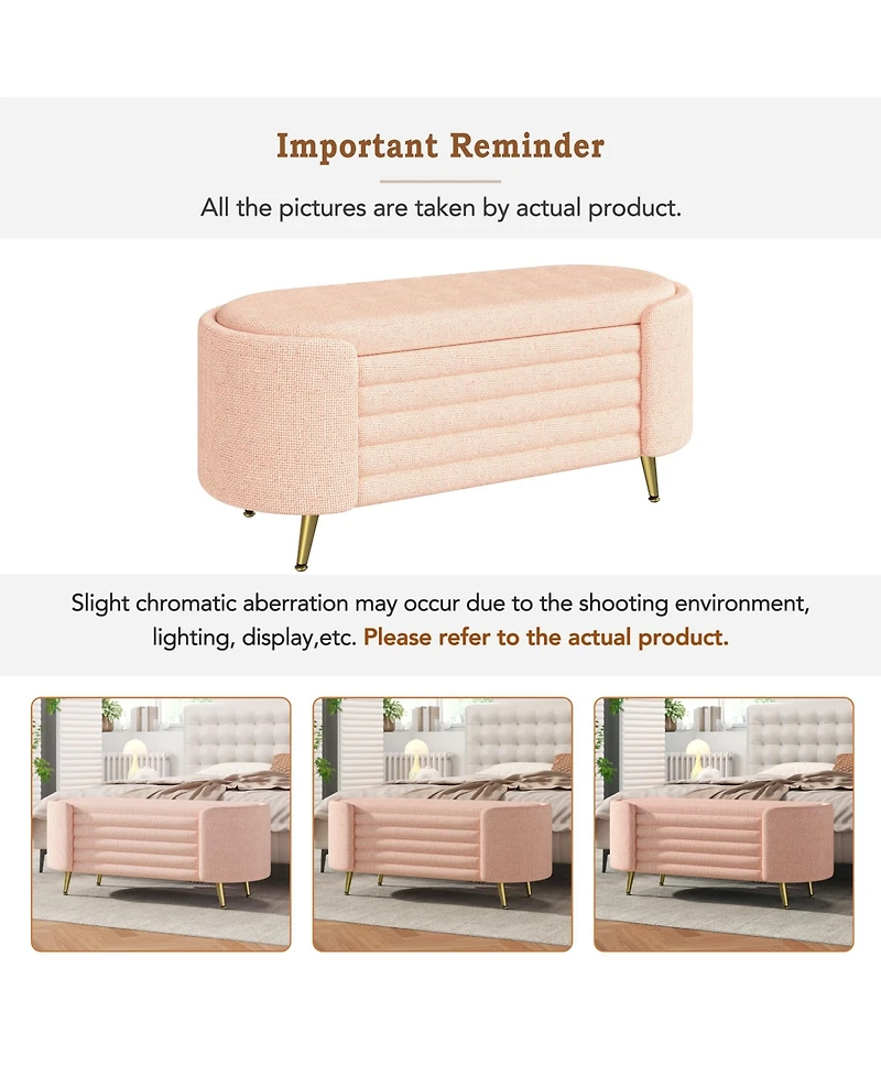 Rainsken Storage Ottoman - Upholstered Storage Bench, Oval End of Bed Bench for Living Room, Bedroom and Entryway