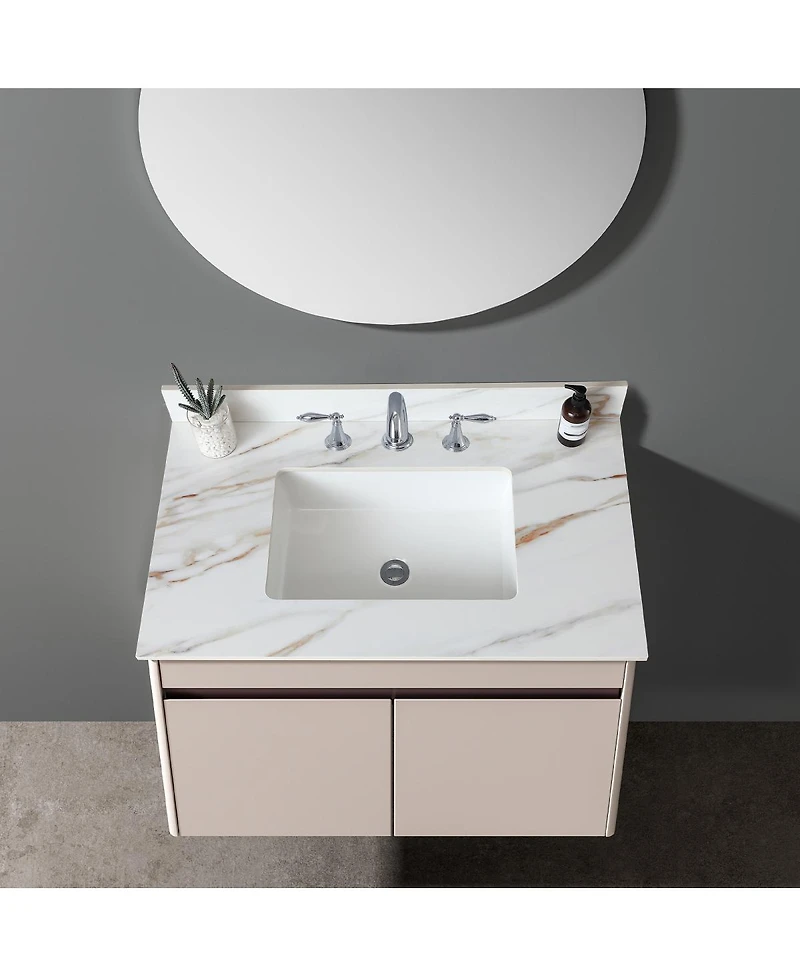 Sillysis Sintered Stone Bathroom Vanity Top with Rectangular Sink, Carrara Marble Look, Water and Stain Resistant, 4" Backsplash