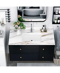 Sillysis Sintered Stone Bathroom Vanity Top with Ceramic Sink, Carrara Marble Look, 4" Backsplash, Water Stain and Scratch Resistant