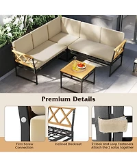 Gouun Piece Shaped Patio Sofa Set with Acacia Wood Accents and Side Table
