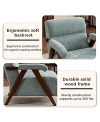 Rainsken Modern Accent Chair, with Thick Cushion, Tufted Armchair, Solid Wood Frame, for Bedroom, Apartment