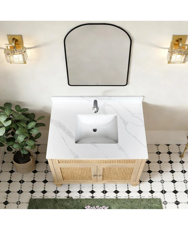 Sillysis Quartz Bathroom Vanity Top with Undermount Sink, Carrara Style, 4" Backsplash, 1 Faucet Hole, 31/37/43 Inch