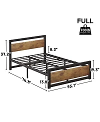 homfan Industrial Platform Bed Frame with Wooden Headboard and Footboard, 13.8 Inch Underbed Space