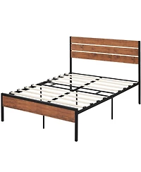 homfan Platform Bed Frame with Wooden Headboard and Footboard, Metal Slat Support, Underbed Storage, Quiet Design, No Box Spring Needed