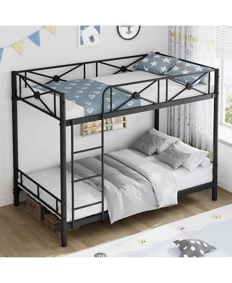 homfan Twin Over Metal Bunk Bed with Floral Design, Safety Guardrails, Space-Saving Steel Frame for Bedroom or School