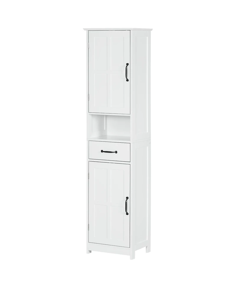 Midola Slim Bathroom Storage Cabinet, Tall Bathroom Cabinet, Linen Tower with Open Shelf, Drawer, Recessed Doors, and Adjustable Shelves