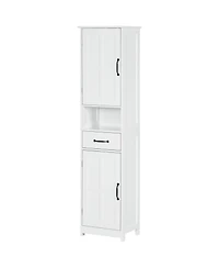 Midola Slim Bathroom Storage Cabinet, Tall Bathroom Cabinet, Linen Tower with Open Shelf, Drawer, Recessed Doors, and Adjustable Shelves